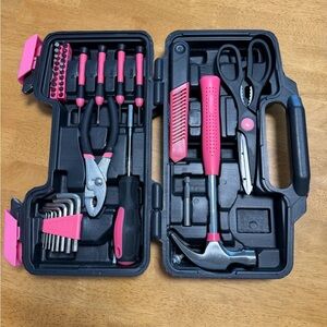Cartman Pink Tool Set General Household Hand Tool Kit with Plastic Toolbox